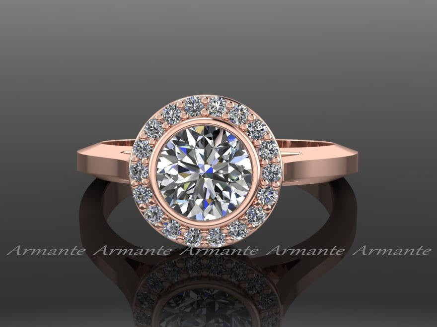 14K Rose Gold Halo Moissanite & Diamond Engagement Ring