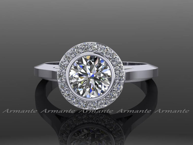 Halo Moissanite Engagement Ring Vintage Style Ring