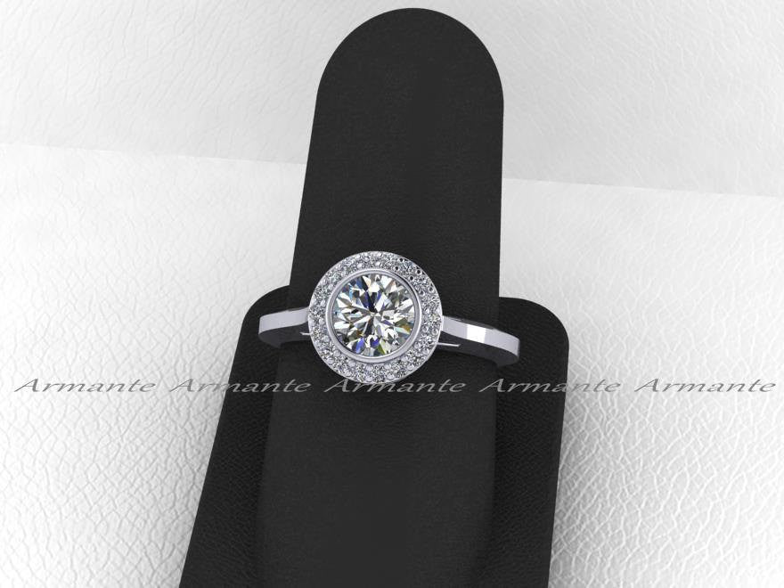 Halo Moissanite Engagement Ring Vintage Style Ring