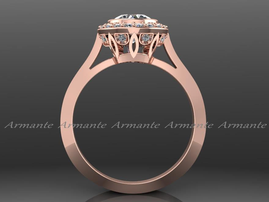 14K Rose Gold Halo Moissanite & Diamond Engagement Ring