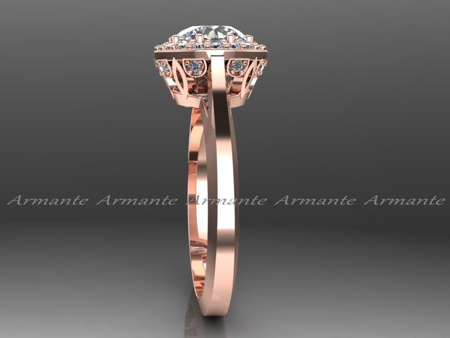 14K Rose Gold Halo Moissanite & Diamond Engagement Ring