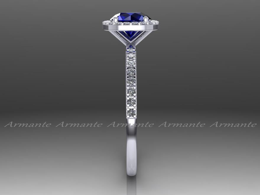 Diamond Alternative Halo Sapphire Engagement Ring