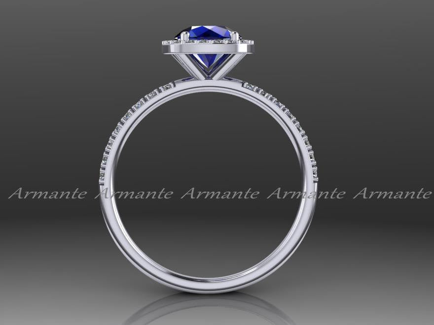 Diamond Alternative Halo Sapphire Engagement Ring