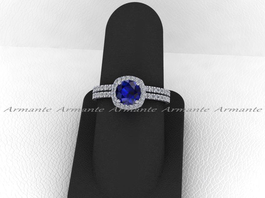 Diamond Alternative, Blue Sapphire Engagement Ring Set