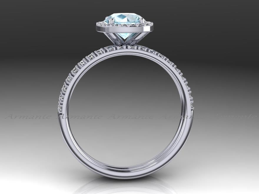 Aquamarine and White Sapphire Bridal Set, 14K White Gold