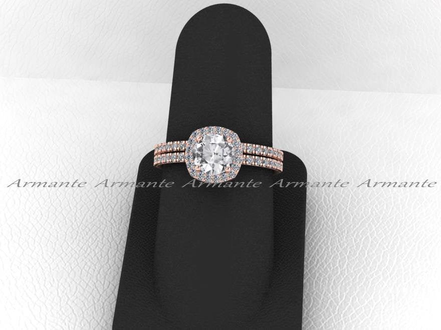 14K Rose Gold White Sapphire Wedding Ring Set