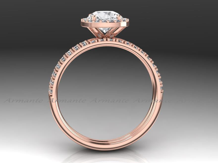 14K Rose Gold White Sapphire Wedding Ring Set
