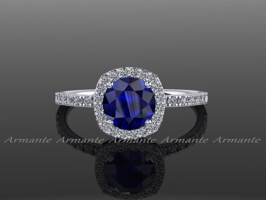 Diamond Alternative Halo Sapphire Engagement Ring