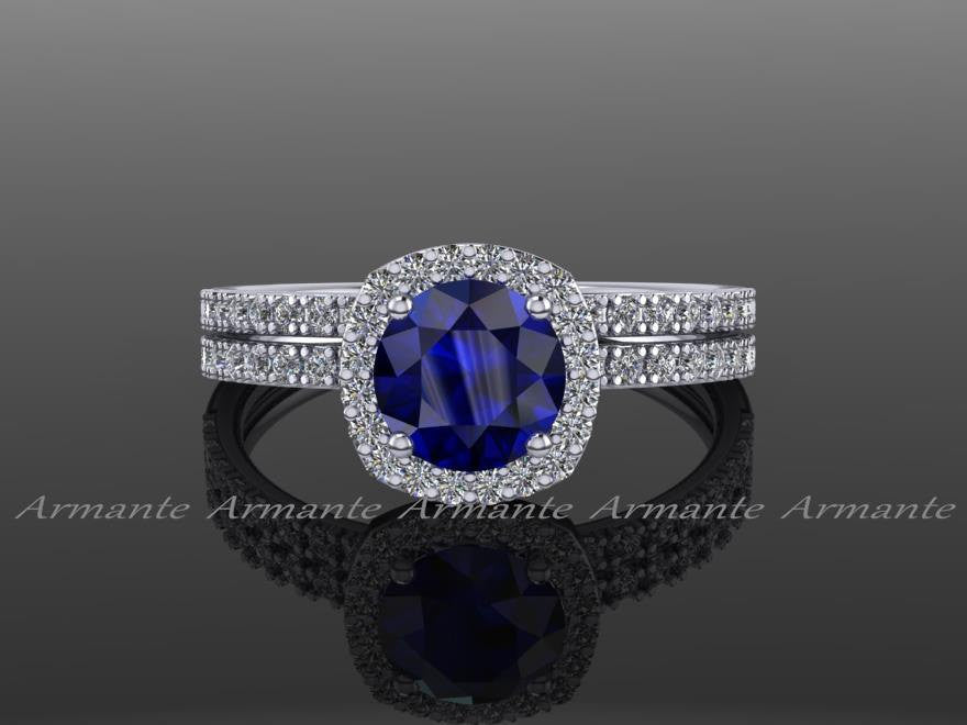 Diamond Alternative, Blue Sapphire Engagement Ring Set