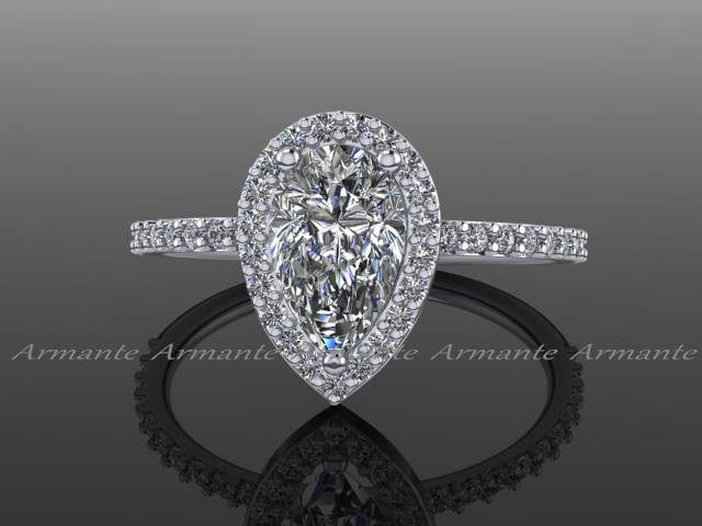 Pear Moissanite Engagement Ring, 14K White Gold