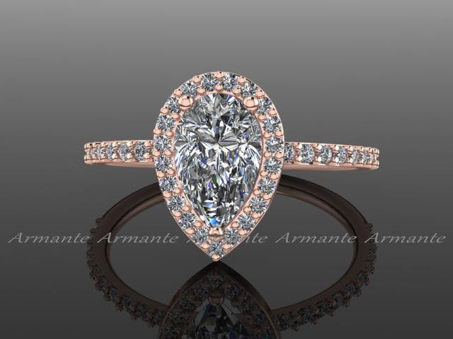 Pear Moissanite Wedding Ring Rose Gold Diamond Bridal Ring