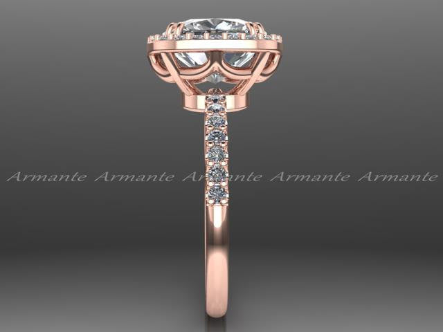 14K Rose Gold Diamond Wedding Ring Cushion Moissanite Ring