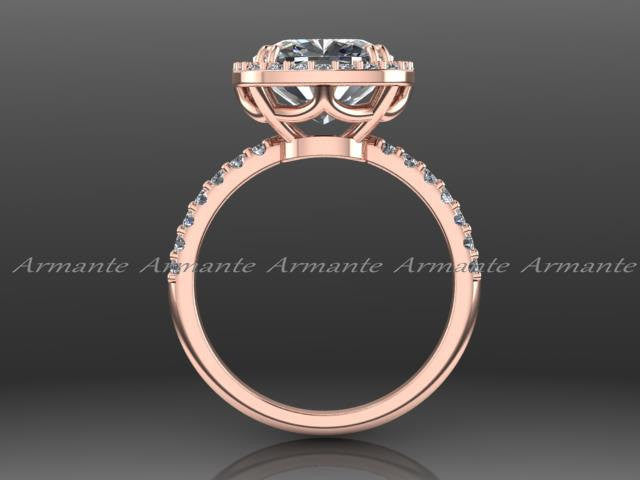 14K Rose Gold Diamond Wedding Ring Cushion Moissanite Ring