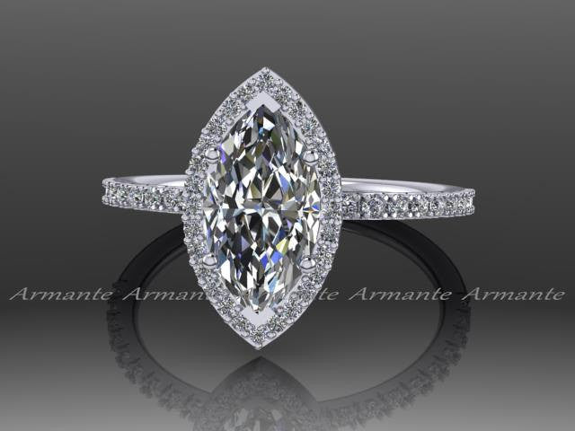 Marquise Cut Moissanite & Diamond Wedding Ring