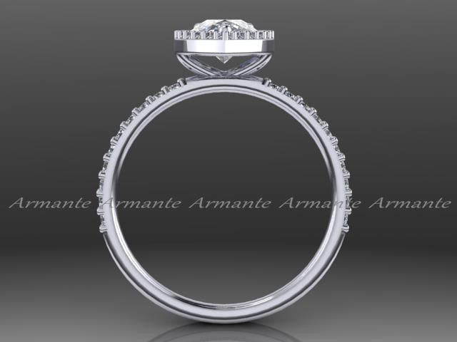 Pear Moissanite Engagement Ring, 14K White Gold