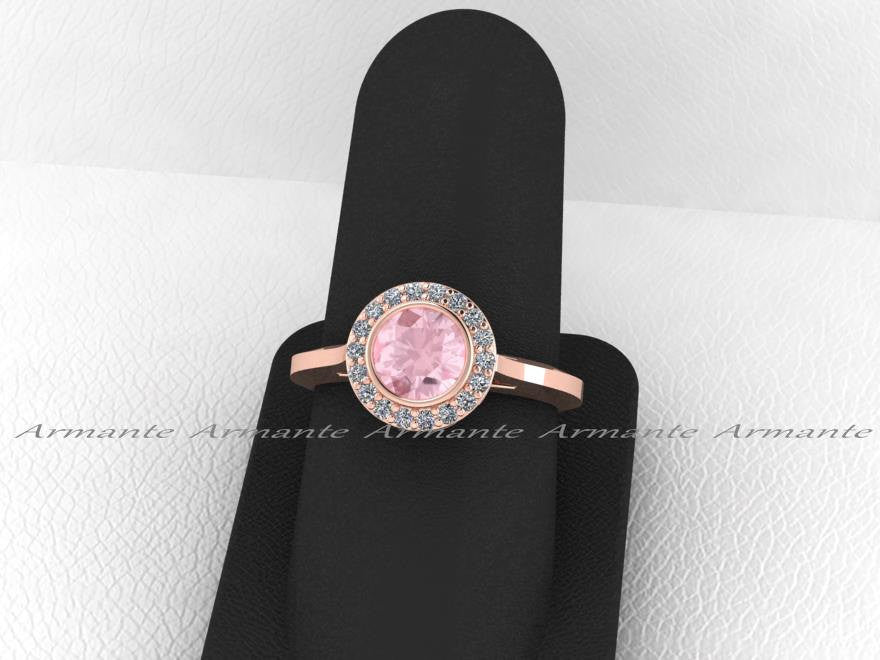 Halo Morganite Vintage Style Ring, 14K Rose Gold