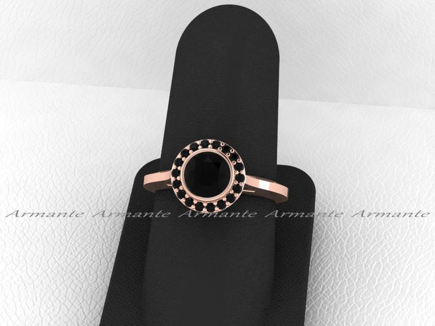 Rose Gold Black Diamond Vintage Style Engagement Ring