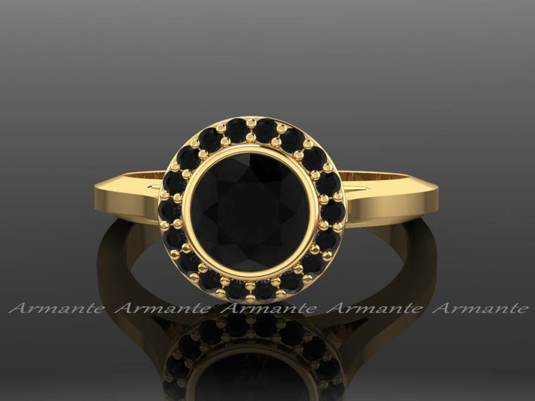 Gold Vintage Style Natural Black Diamond Engagement Ring