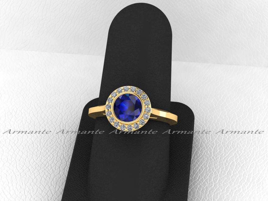 Vintage Style Yellow Gold Diamond and Blue Sapphire Ring