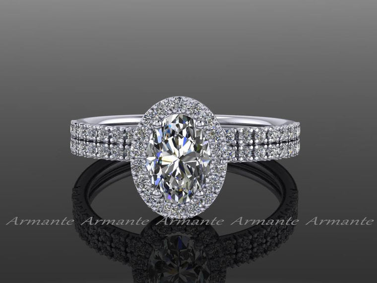 Moissanite Wedding Ring Set, Oval Cut