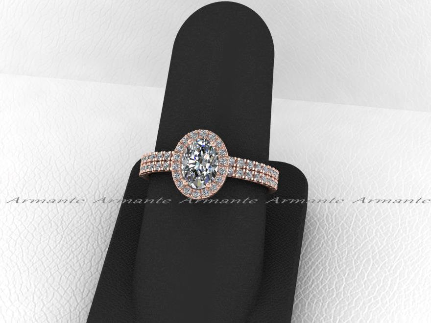 Oval Halo Bridal Ring Set Rose Gold Moissanite & Diamond