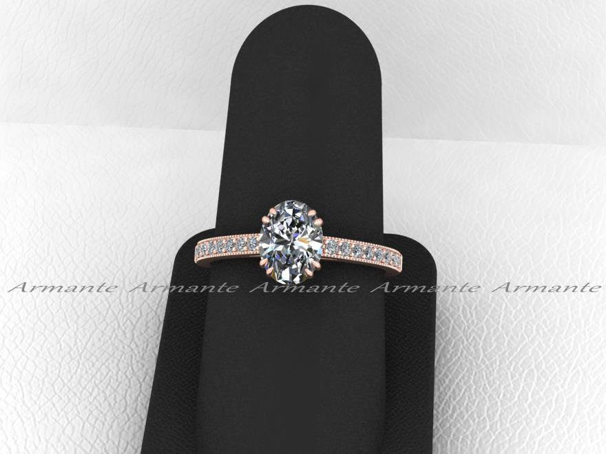 Vintage Engagement Ring, Oval Cut Moissanite & Diamond Ring