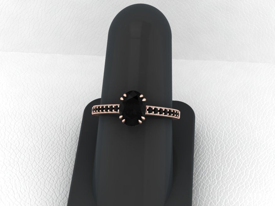 Oval Black Diamond Engagement Ring, 14K Rose Gold