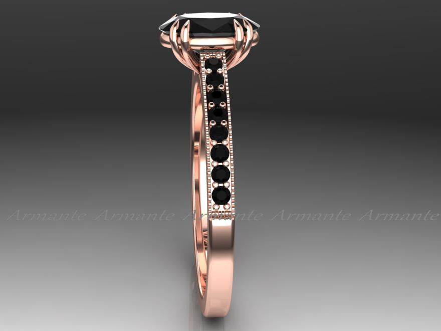 Oval Black Diamond Engagement Ring, 14K Rose Gold