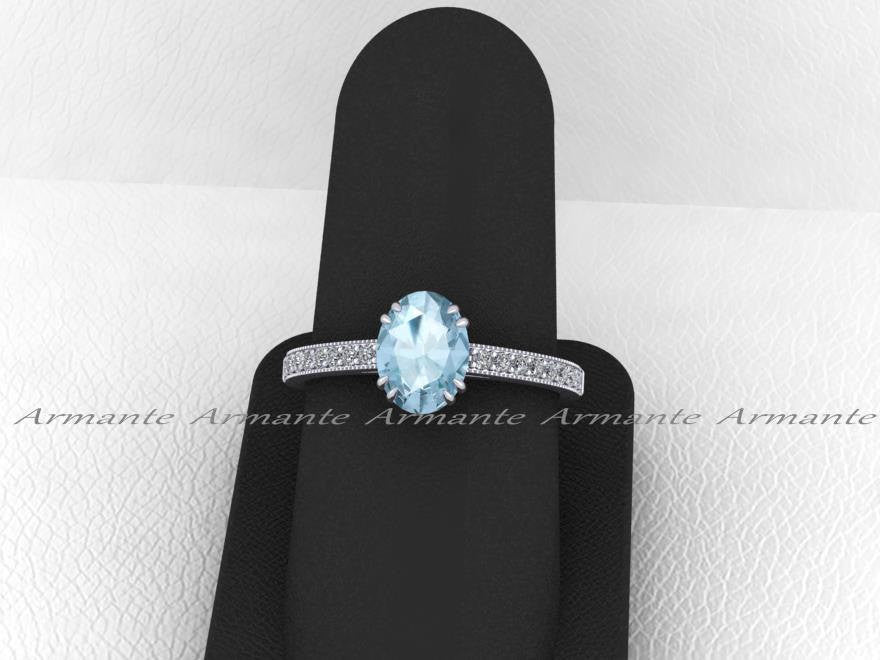 Oval Cut Aquamarine and Diamond Wedding Ring