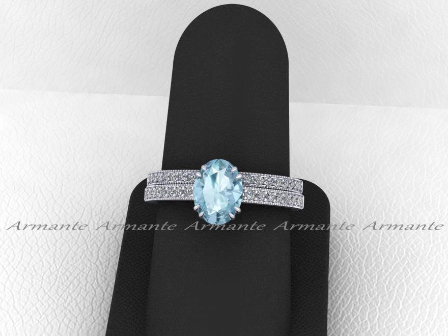 Engagement Ring Set, Aquamarine and Diamond