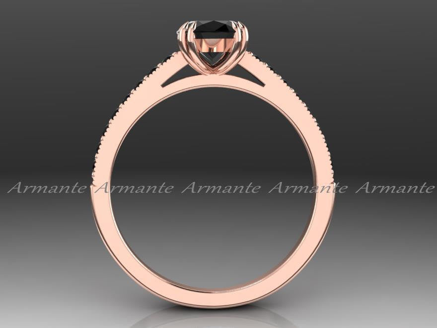 Oval Black Diamond Engagement Ring, 14K Rose Gold