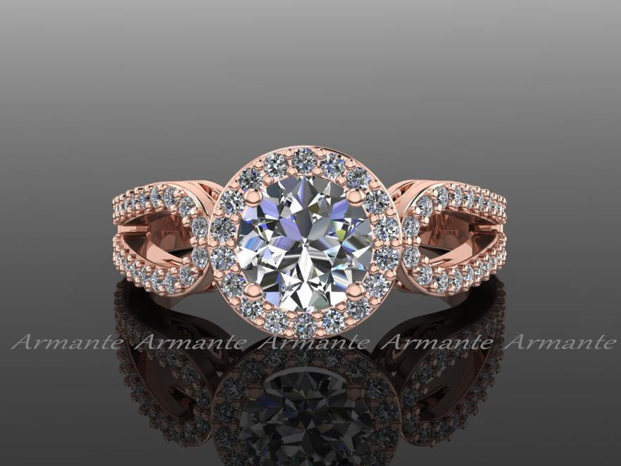 Halo Filigree Moissanite & Diamond Bridal Ring 14K Rose Gold