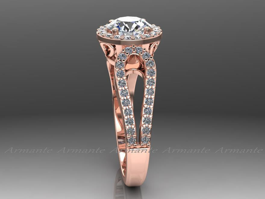 Halo Filigree Moissanite & Diamond Bridal Ring 14K Rose Gold