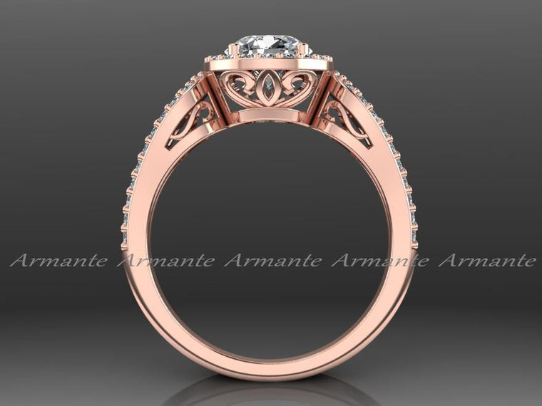 Halo Filigree Moissanite & Diamond Bridal Ring 14K Rose Gold
