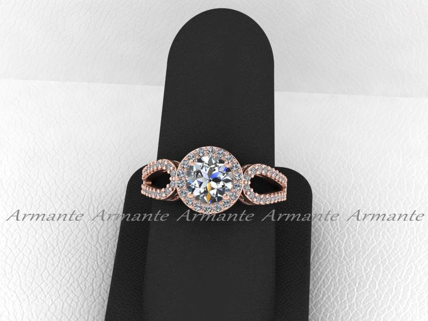 Halo Filigree Moissanite & Diamond Bridal Ring 14K Rose Gold