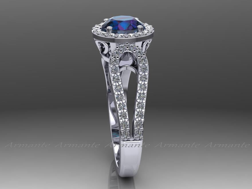 Alexandrite Engagement Ring, Diamond Halo Ring