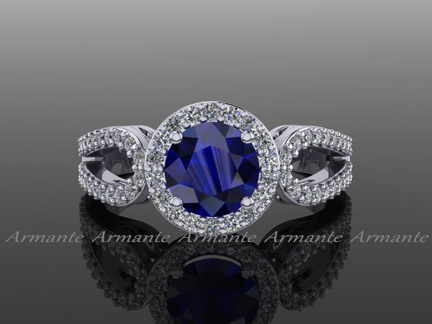 Halo Sapphire and Diamond Wedding Ring