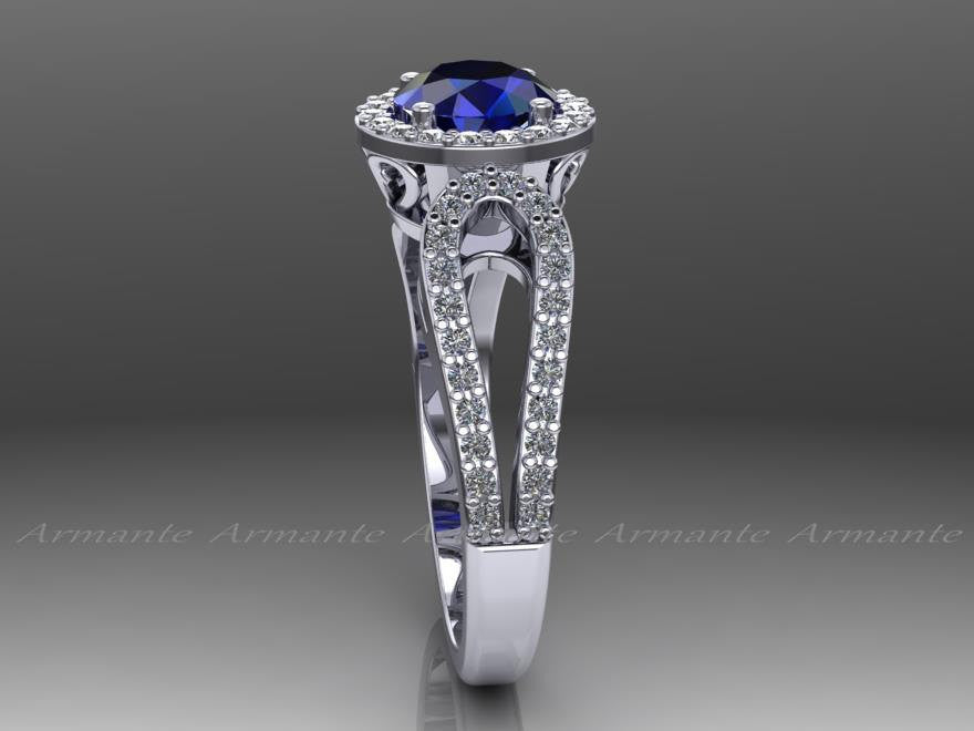 Halo Sapphire and Diamond Wedding Ring