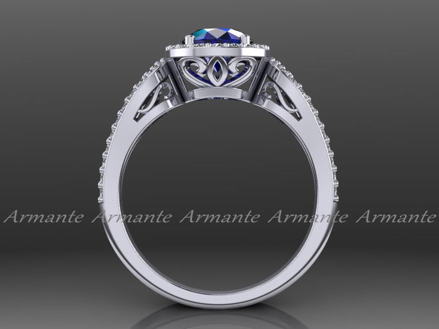 Halo Sapphire and Diamond Wedding Ring