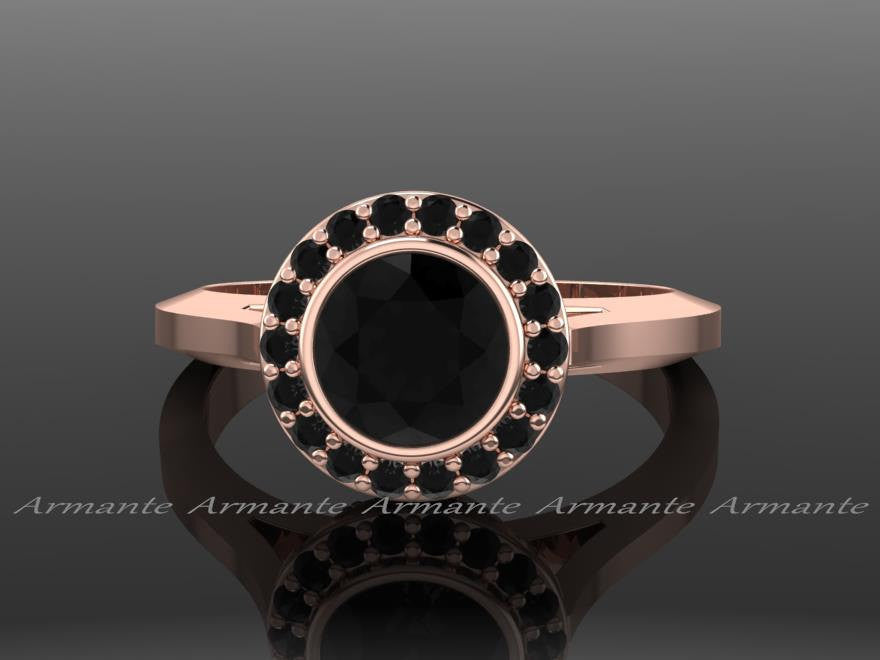Rose Gold Black Diamond Vintage Style Engagement Ring