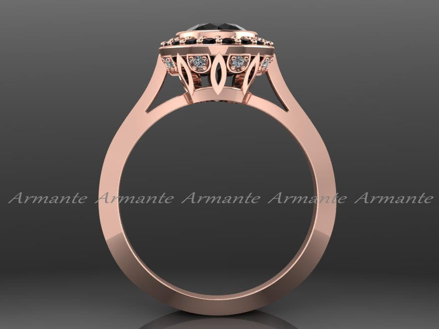 Rose Gold Black Diamond Vintage Style Engagement Ring