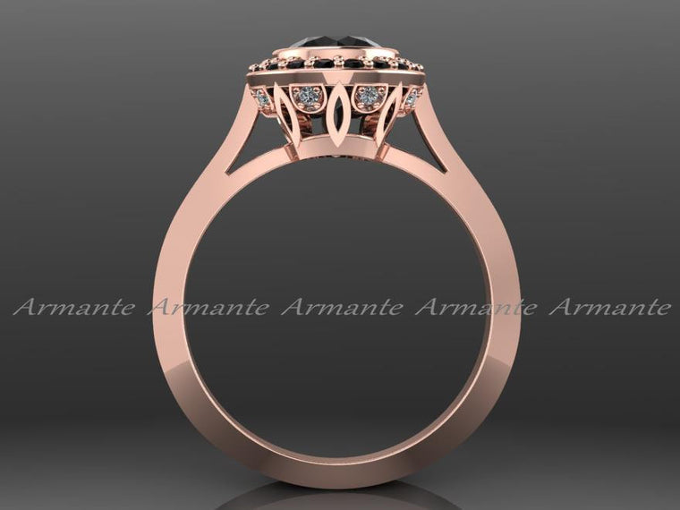 Rose Gold Black Diamond Vintage Style Engagement Ring