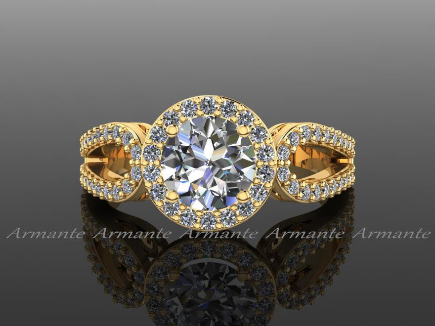 Yellow Gold Halo Engagement Ring Filigree Ring Wedding Ring