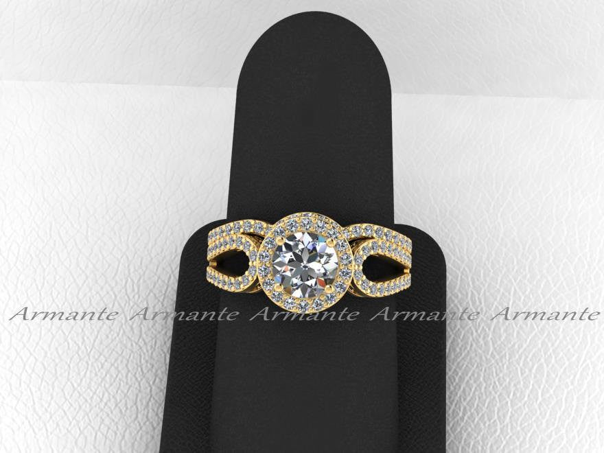 14K Yellow Gold Diamond And Moissanite Filigree Ring Wedding Set
