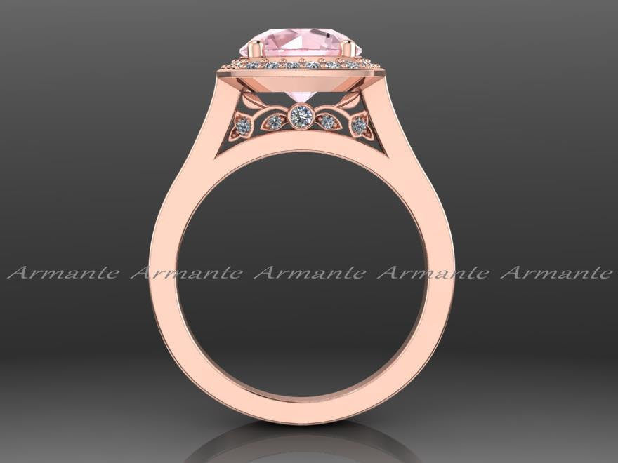 Morganite & Diamond Rose Gold Vintage Style Ring