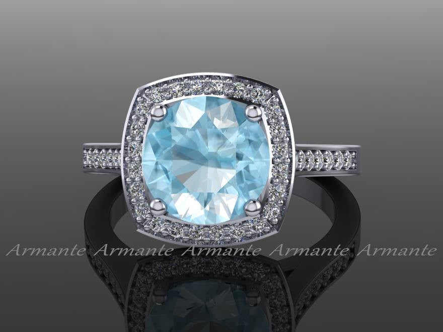 Vintage Aquamarine and Diamond White Gold Engagement Ring