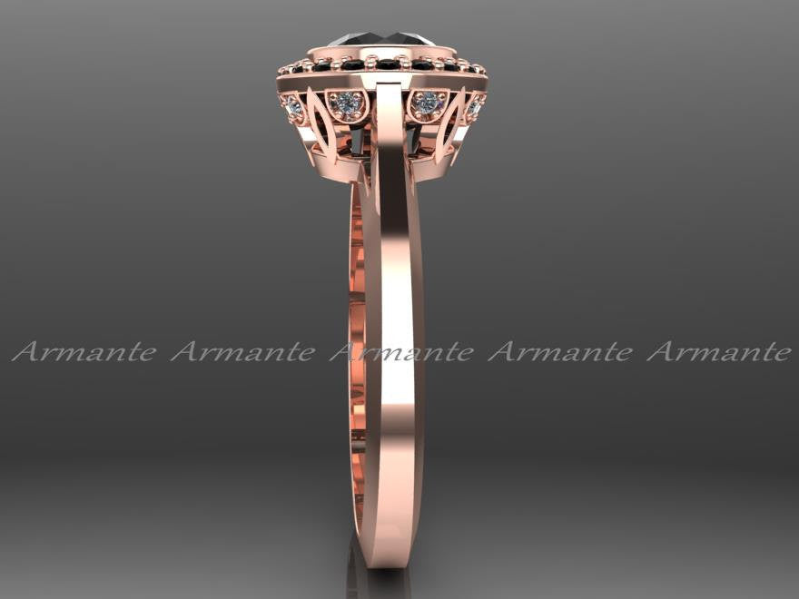 Rose Gold Black Diamond Vintage Style Engagement Ring