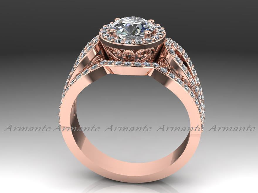 14K Rose Gold Wedding Ring Set, Bridal Rings Set