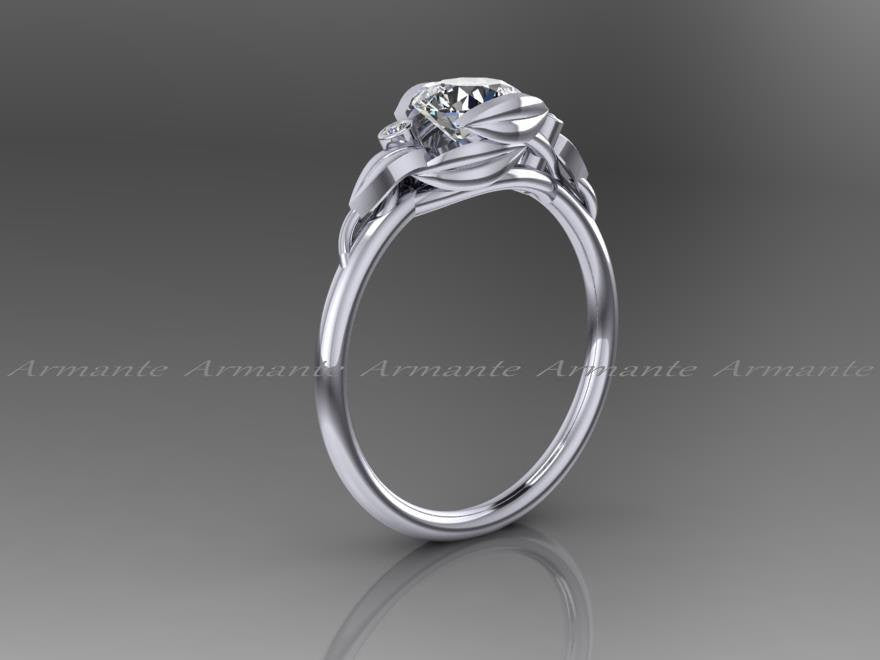 Unique Moissanite And Diamond Flower Leaf Engagement Ring