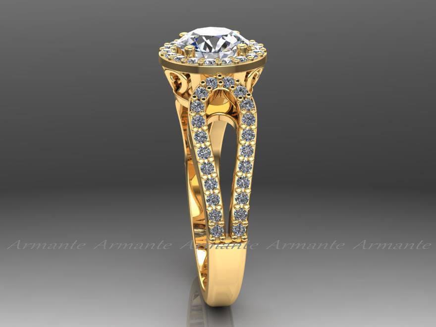 Yellow Gold Halo Engagement Ring Filigree Ring Wedding Ring